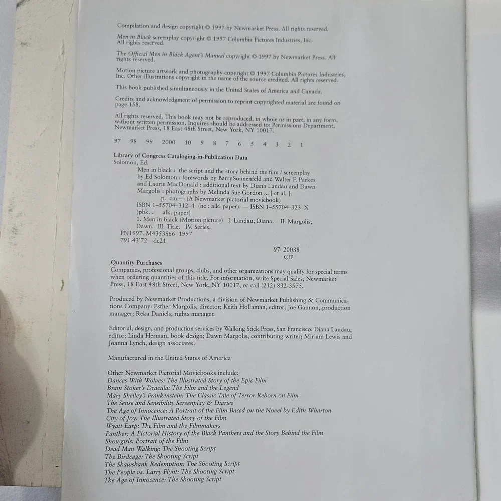 Men In Black The Script and the Story Behind the Film MIB Movie Companion Book